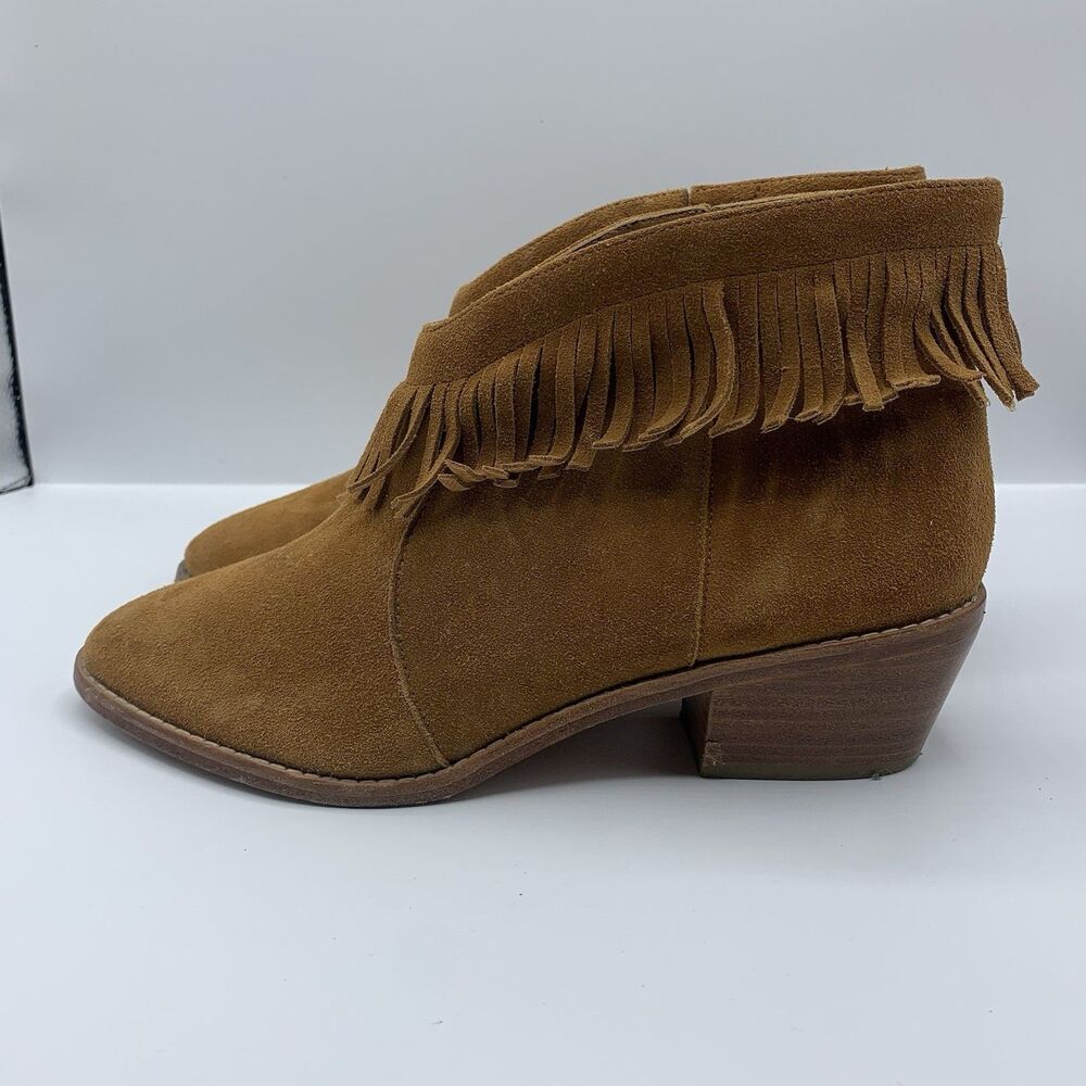 JOIE Makena Suede Fringe Ankle Boots Booties Shoes Camel Tan Sz 38.5 US 8.5